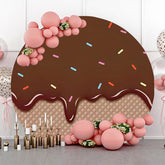 Lofaris Brown Ice Cream Plaid Candy Birthday Round Backdrop